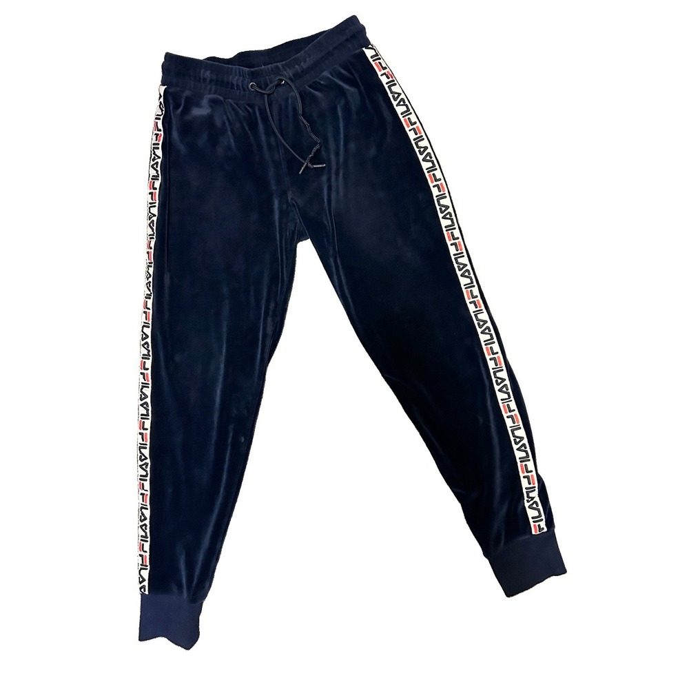 FILA Velour Jogger Pants Women's S Blue Soft Stretch Lounge Athleisure